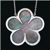 Image 6 : 14K White Gold Black Mother of Pearl & Diamond Clover Flower Pendant Necklace