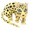 Image 1 : Vintage Textured 18K Yellow Gold Sapphire Leopard Brooch Pin Black Orange Enamel