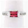 Image 1 : 18k White Gold 2.05 ctw Emerald Cut Pink Tourmaline & Round Diamond Band Ring