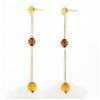 Image 4 : Estate 18K Yellow Gold Bead Citrine Textured Long Box Chain Drop Dangle Earrings