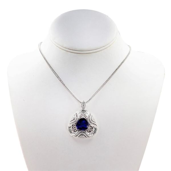 12.82 ctw DARK Tanzanite and 2.31 ctw Diamond 14K White Gold Pendant