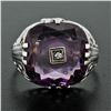 Image 2 : Antique Art Deco 14K White Gold Custom Cut Amethyst Diamond Etched Filigree Ring
