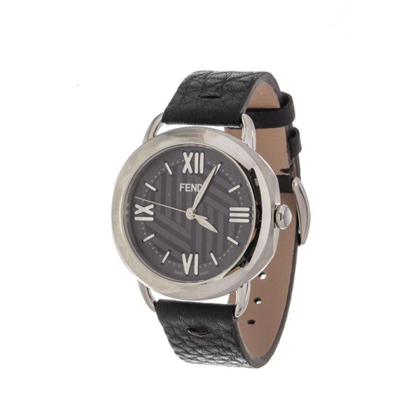 Fendi Black Leather Selleria Quartz Watch
