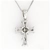 Image 5 : Petite 18K White Gold .37 ctw Round & Baguette Cut Diamond Cross Pendant w/ Chai
