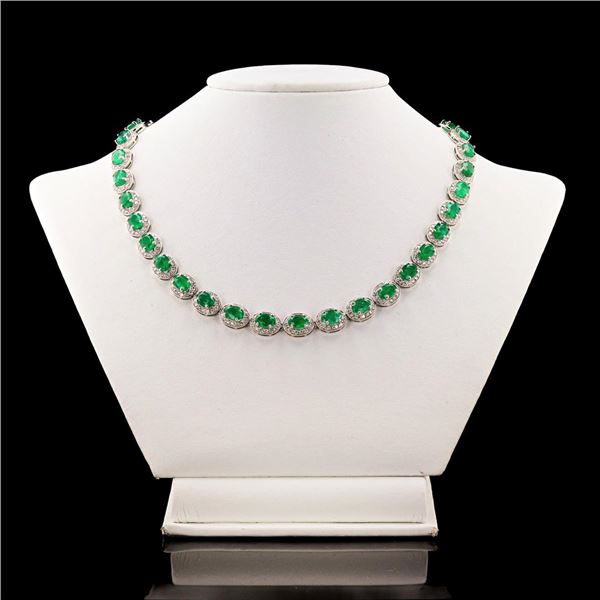 29.41 ctw Emerald and 6.69 ctw Diamond 14K White Gold Necklace