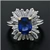 Image 3 : Vintage Platinum 3.43 ctw AGL Cushion Sapphire & Diamond Ballerina Cocktail Ring