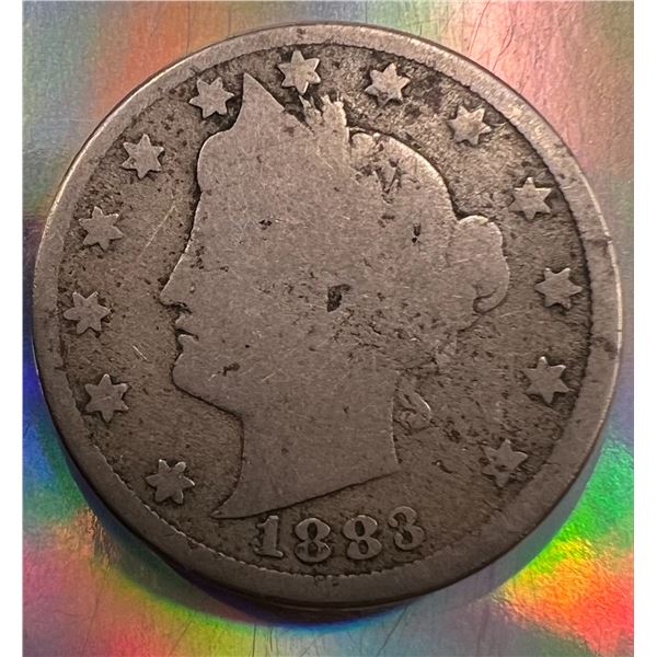 1883 USA Liberty Head Nickel Five Cent, With Cent AG-3