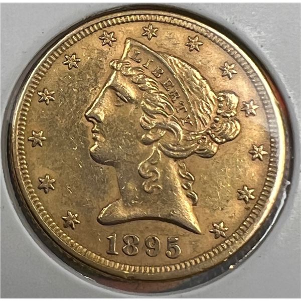 1895 USA Liberty head $5 Gold Coin, Motto Above Eagle