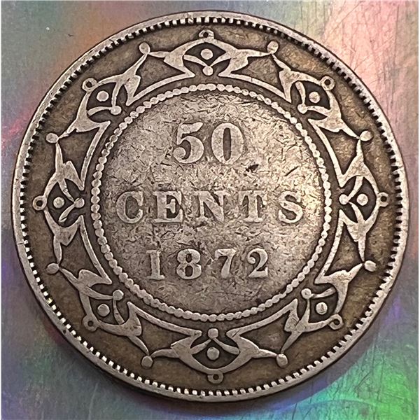 1872 H  Newfoundland Silver 50 Cents VG-8