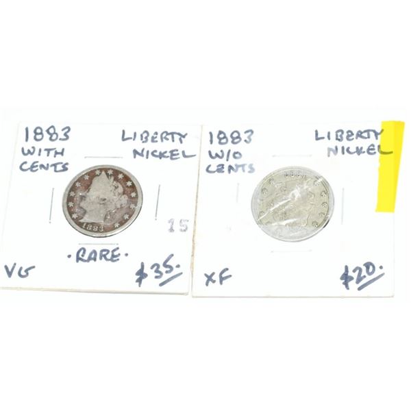 2 Collector 1883 Liberty Nickel Coins