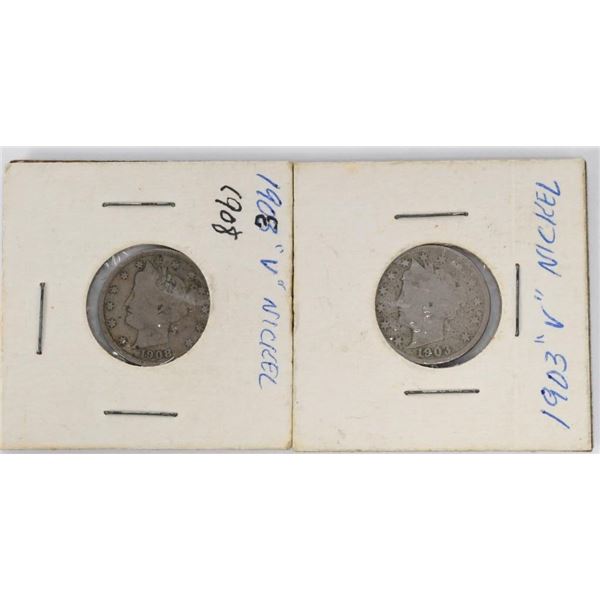 2 Collector 1903 & 1908 Nickel Coins