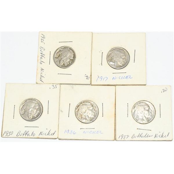5 Collector Buffalo Nickel Coins