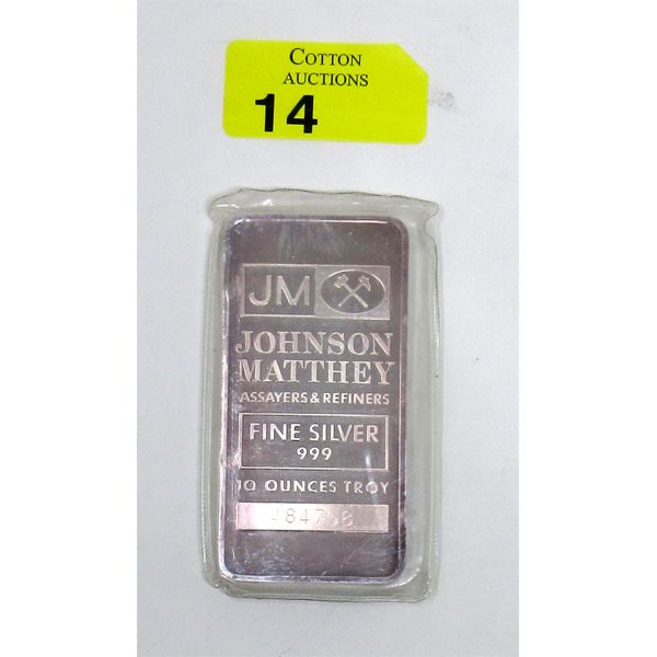 10 Oz .999 Silver Johnson Matthey Bar 