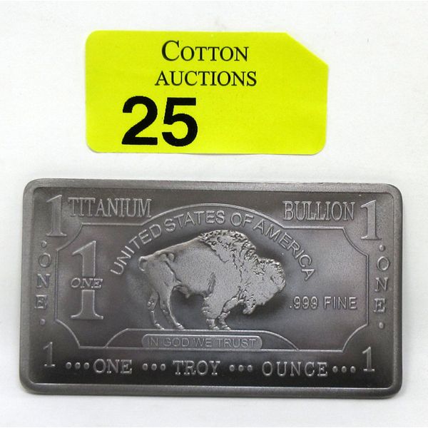 1 Oz .999 Fine Titanium Buffalo USA Bar