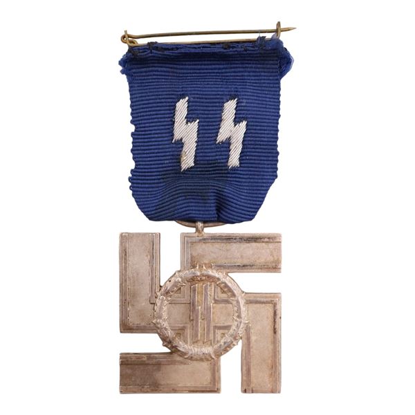 A RARE GERMAN 12-YEAR SS LONG SERVICE MEDAL WITH RIBBON WW2