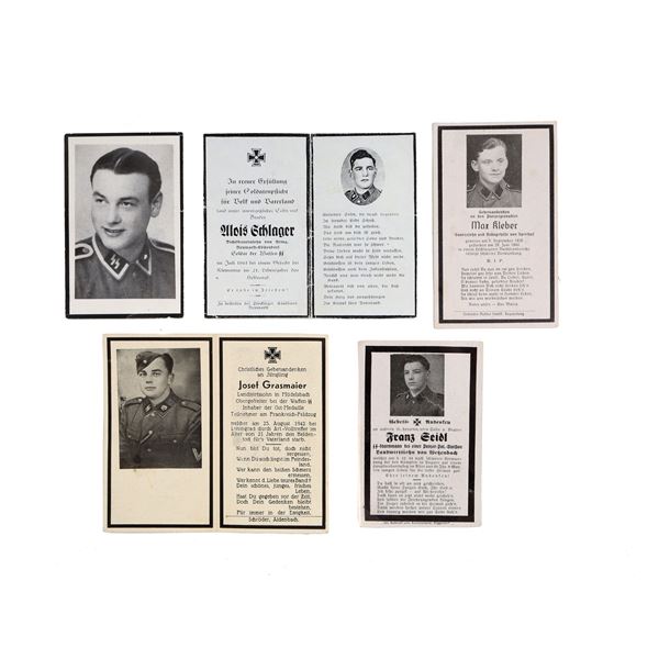 A LOT OF 5 GERMAN WWII SS DEATH MASS CARDS