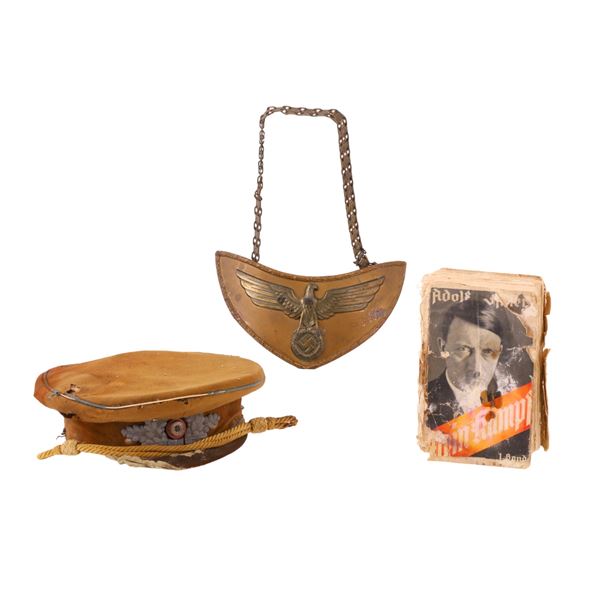 A GROUP OF LOCAL MUNICH NAZI PARTY OFFICIALS HAT, MEIN KAMPF, AND GORGET
