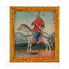 Image 2 : AN INDIAN REVERSE GLASS PAINTING, SULTAN ON HORSEBACK, 19 C