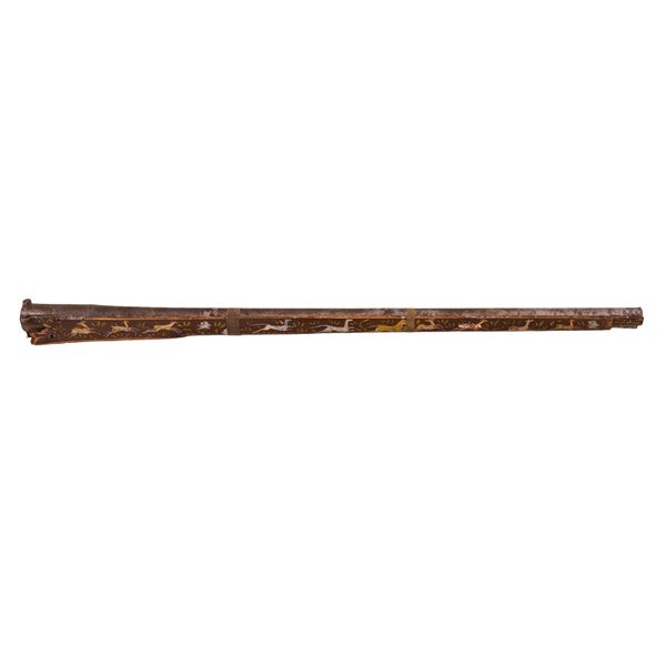 AN 18TH CEN. INDIAN DAMASCUS STEEL MATCHLOCK RIFLE BARREL AND STOCK