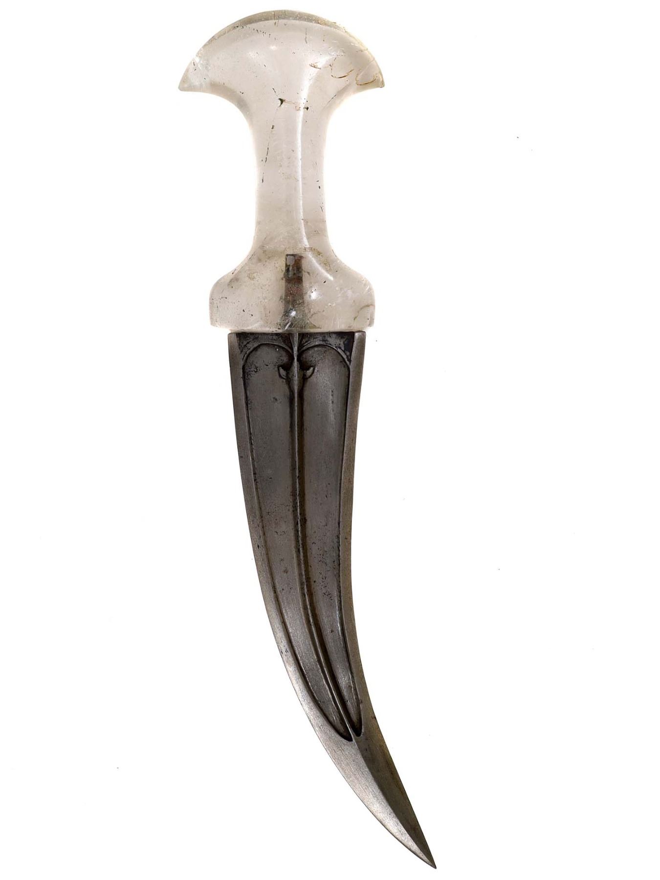 AN INDIAN JAMBIYA DAGGER WITH ROCK CRYSTAL HILT, 18TH CEN.