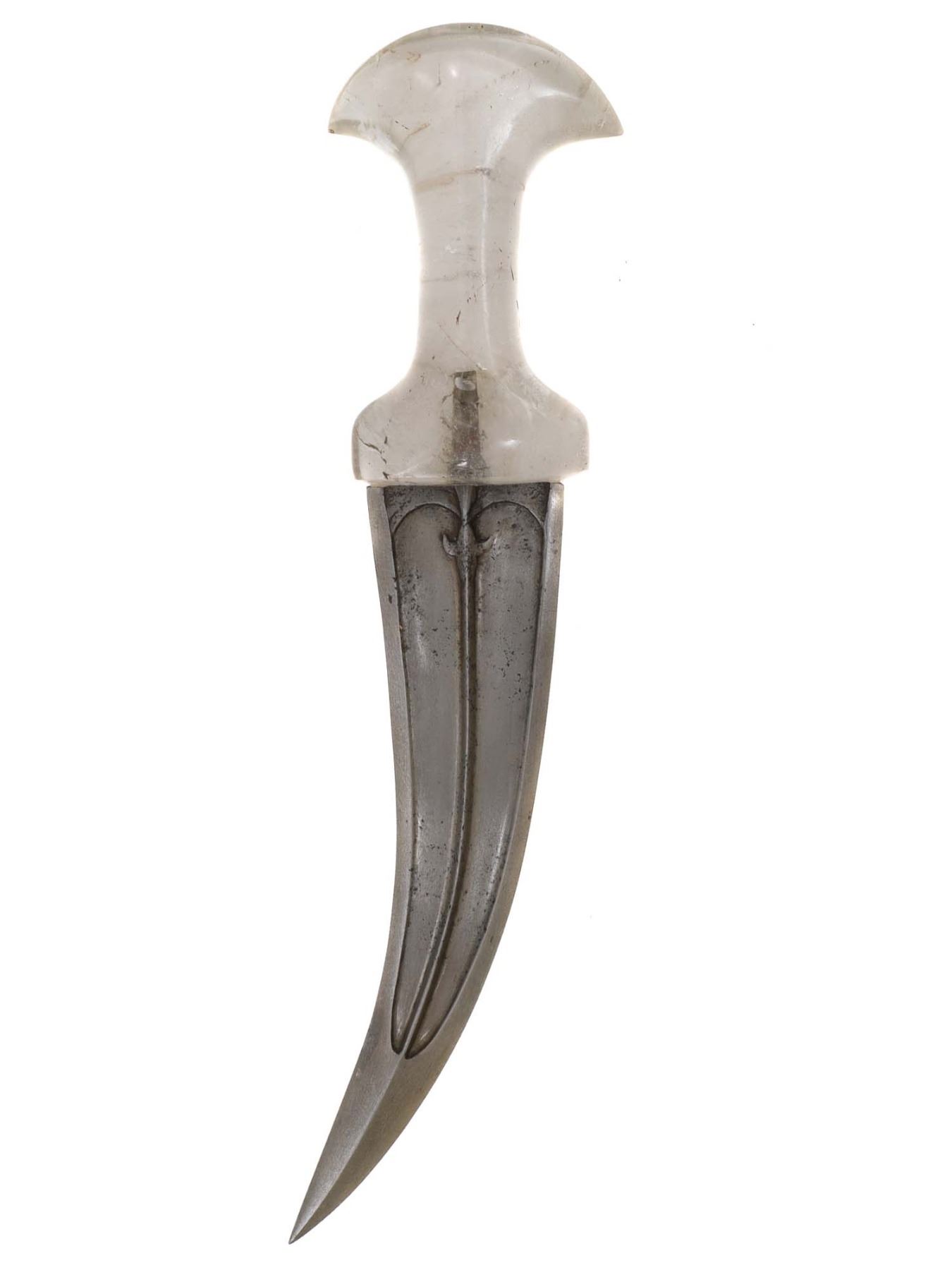 AN INDIAN JAMBIYA DAGGER WITH ROCK CRYSTAL HILT, 18TH CEN.
