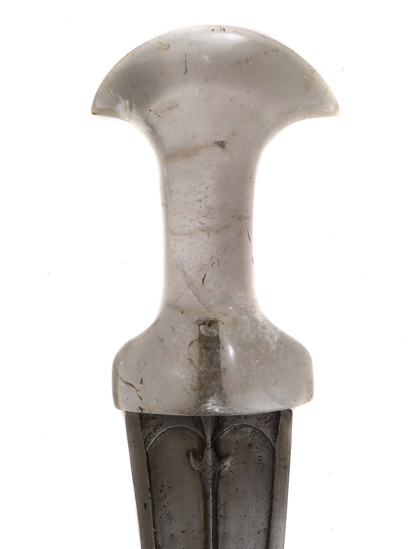 AN INDIAN JAMBIYA DAGGER WITH ROCK CRYSTAL HILT, 18TH CEN.