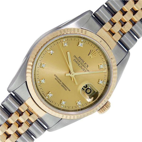 Rolex Mens 2T Factory VVS Champagne Diamond 36mm Datejust