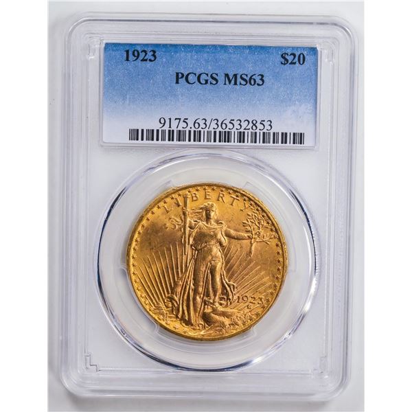 1923 $20 Double Eagle Gold Coin PCGS MS63