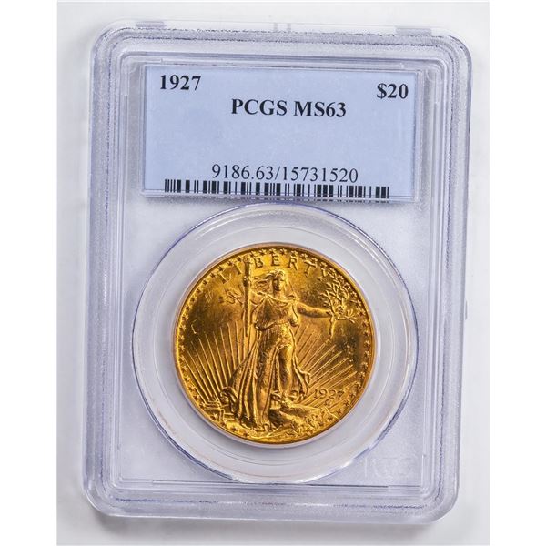 1927 $20 Double Eagle Gold Coin PCGS MS63