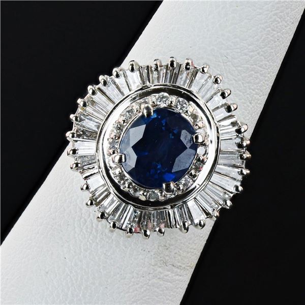 2.03 ctw Blue Sapphire and 1.29 ctw Diamond Platinum Ring (GIA CERTIFIED)