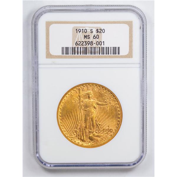 1910-S $20 Double Eagle Gold Coin NGC MS60