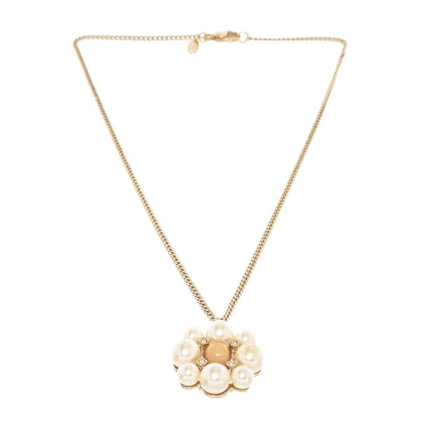 Chanel Gold Orange Pearl Pendant Necklace