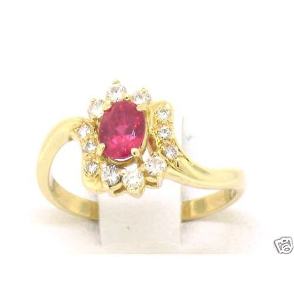 Estate 18k Yellow Gold .70 ctw QUALITY Oval Ruby & FINE Diamond Petite Halo Ring