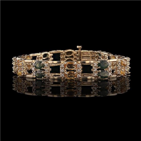 12.97 ctw Multi-Color Sapphire and 1.08 ctw Diamond 14K Yellow Gold Bracelet