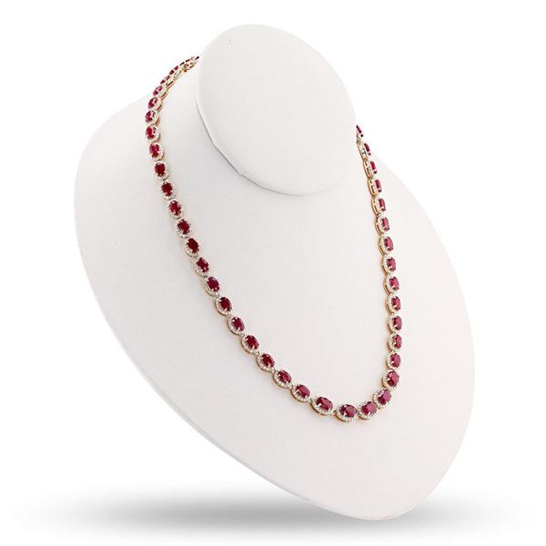 29.03 ctw Ruby and 5.15 ctw Diamond 14K Yellow Gold Necklace