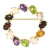 Image 2 : 14k Yellow Gold 5.18 ctw Wreath Brooch w/ Amethyst Garnet Moonstone Peridot Opal