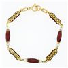 Image 1 : Italian Vintage 18K Yellow Gold Red Enamel & Pearl Detailed Fancy Link Bracelet