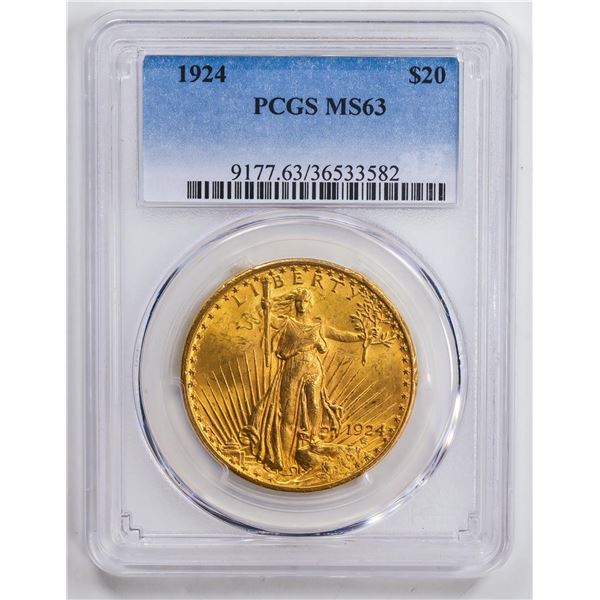 1924 $20 Double Eagle Gold Coin PCGS MS63