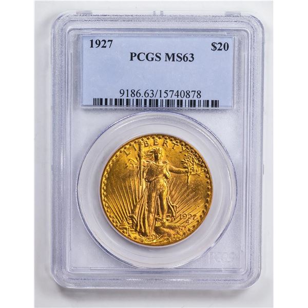 1927 $20 Double Eagle Gold Coin PCGS MS63