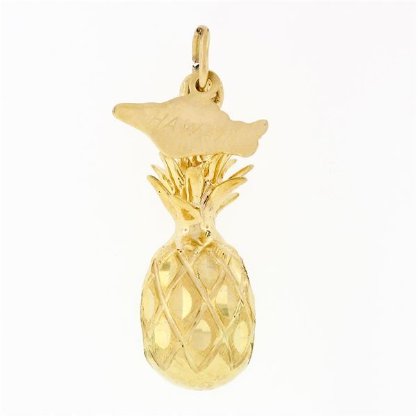 Crea 14k Gold Detailed Textured Diamond Cut 3D Pineapple Hawaii Charm Pendant