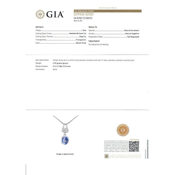 14K Gold 3.40 ctw GIA No Heat Sapphire & Octagonal Diamond Drop Pendant Necklace