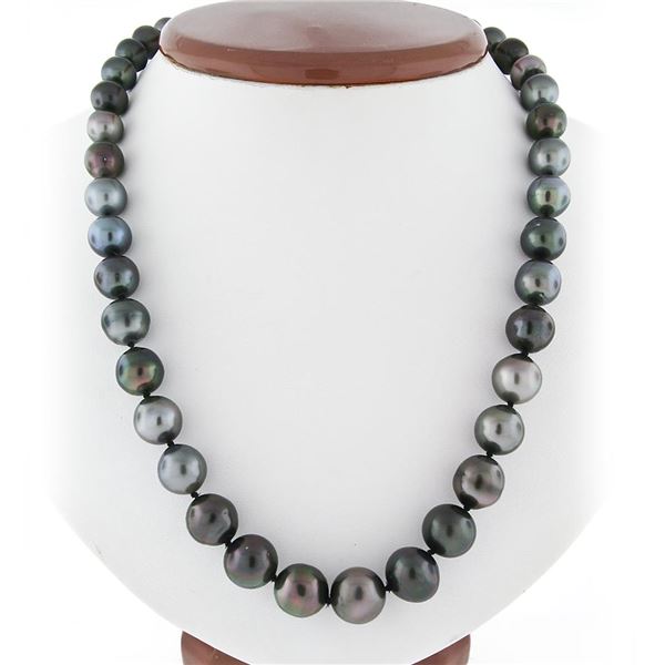 18" Graduated Large Cultured Tahitian Gray Pearl Strand Necklace 8.25-11.75mm