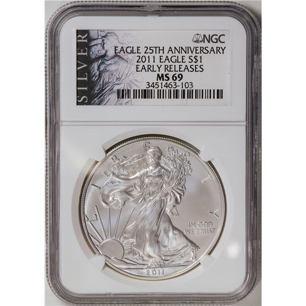 2011 American Silver Eagle .999 Fine Silver Dollar Coin NGC MS69