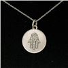 Image 3 : 14K White Gold.18 ctw Diamond Hand of Fatima Hamsa Hand Disk Pendant w/16" Chain