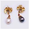 Image 4 : Pair 18K Yellow Gold, Ruby, Diamond & Pearl Earrings by Carlo Rici