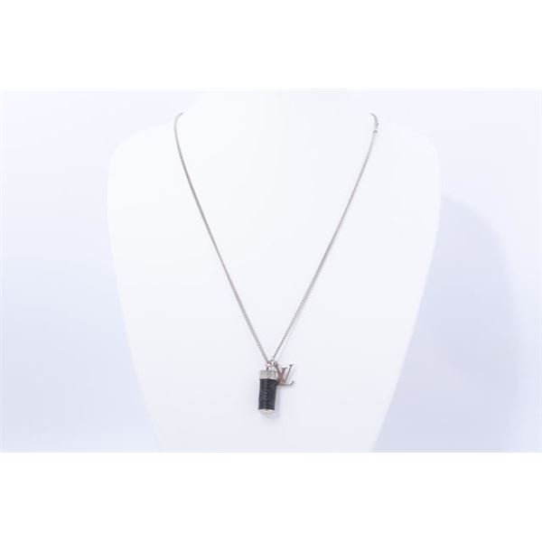 Louis Vuitton Silver-tone Black Monogram Eclipse Collier Necklace