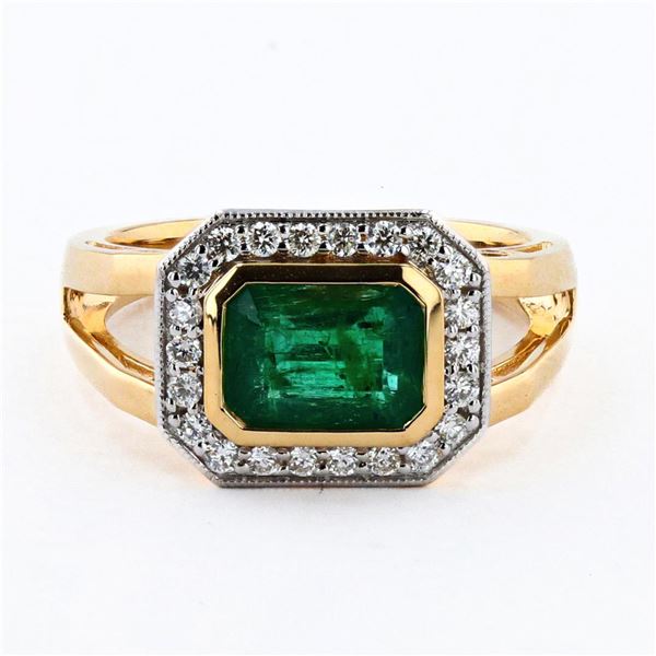 1.52 ctw Emerald and 0.25 ctw Diamond 18K White and Yellow Gold Ring