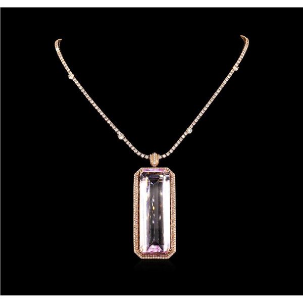 14KT Rose Gold GIA Certified 162.70 ctw Kunzite and Diamond Pendant With Chain