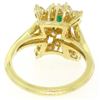 Image 4 : Estate 18k Yellow Gold 1.78 ctw Oval Emerald & Round Diamond Pyramid Cluster Rin