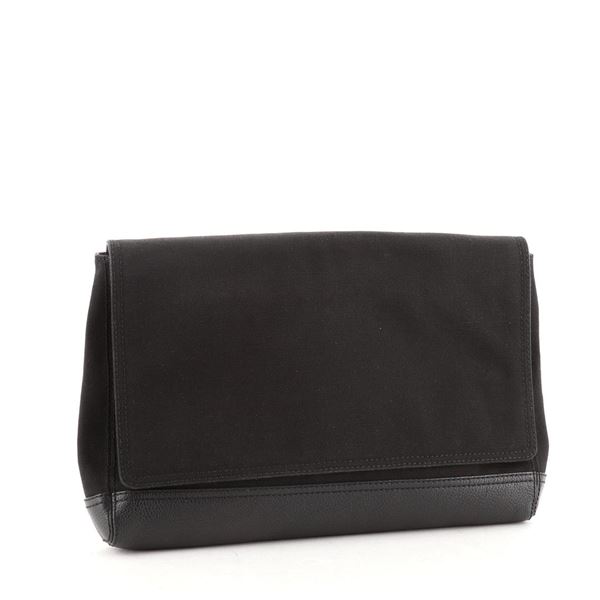 Balenciaga Flap Clutch Canvas with Leather Black